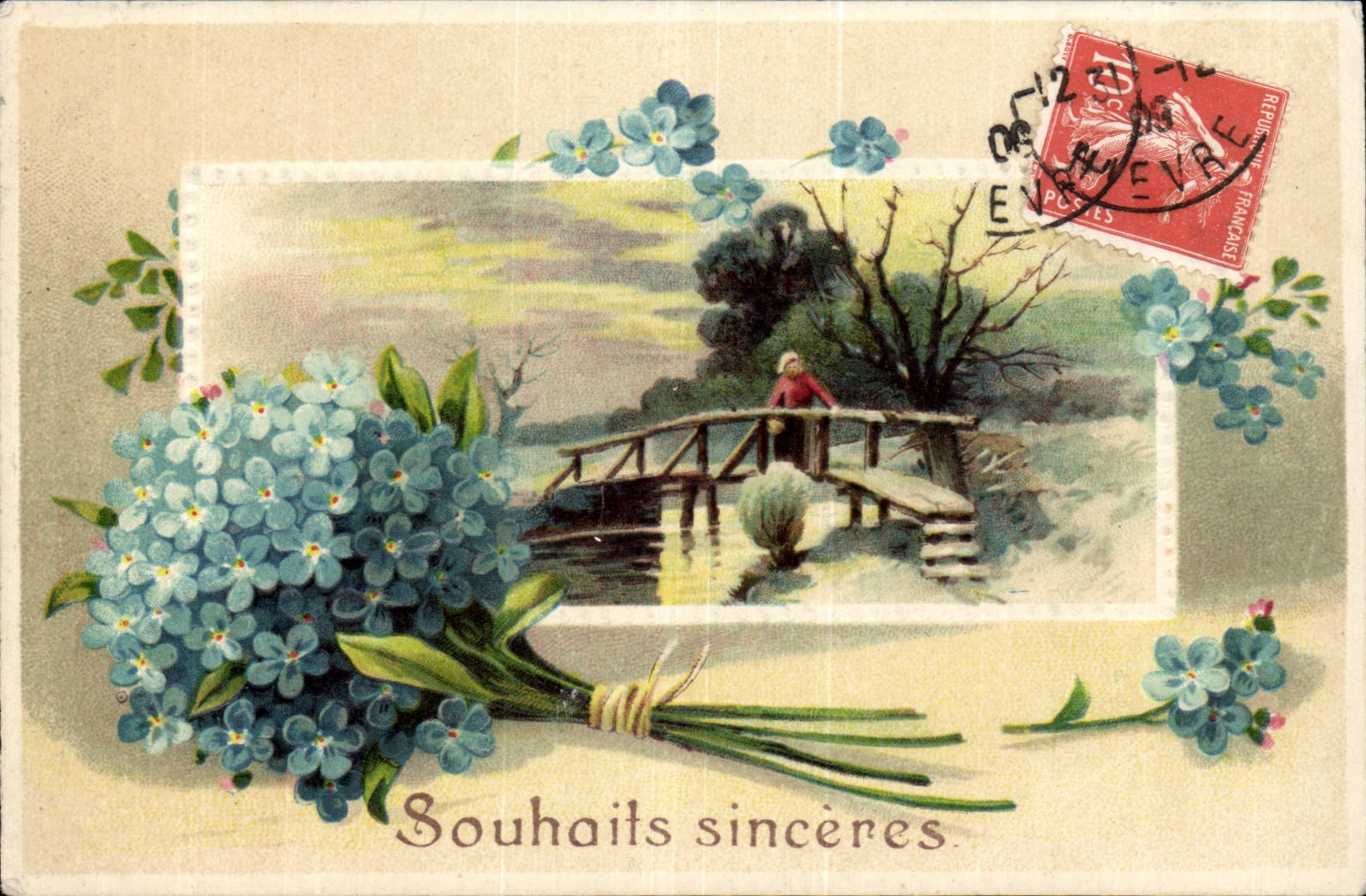 Phantasie - aufrichtige Wunsche - Brucke - Blume - CPA