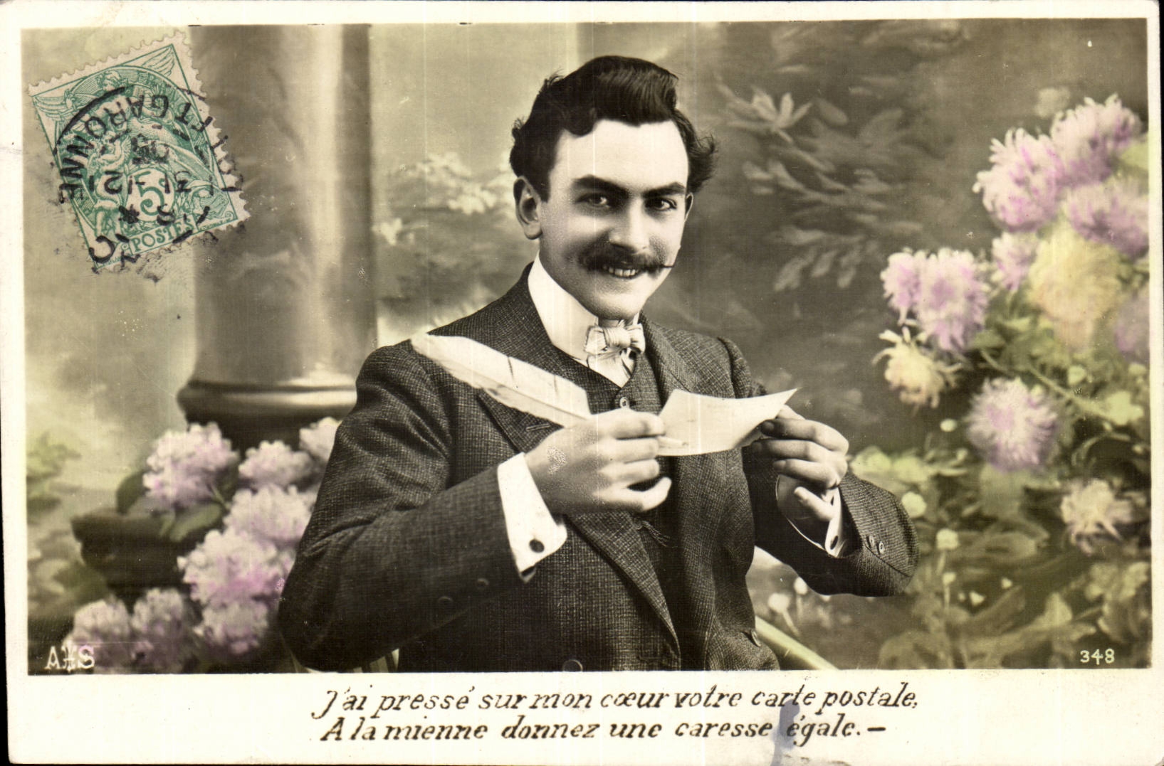 Fantasy - Man - J have press on my heart your postcard With the mienne give an equal caress - CPA