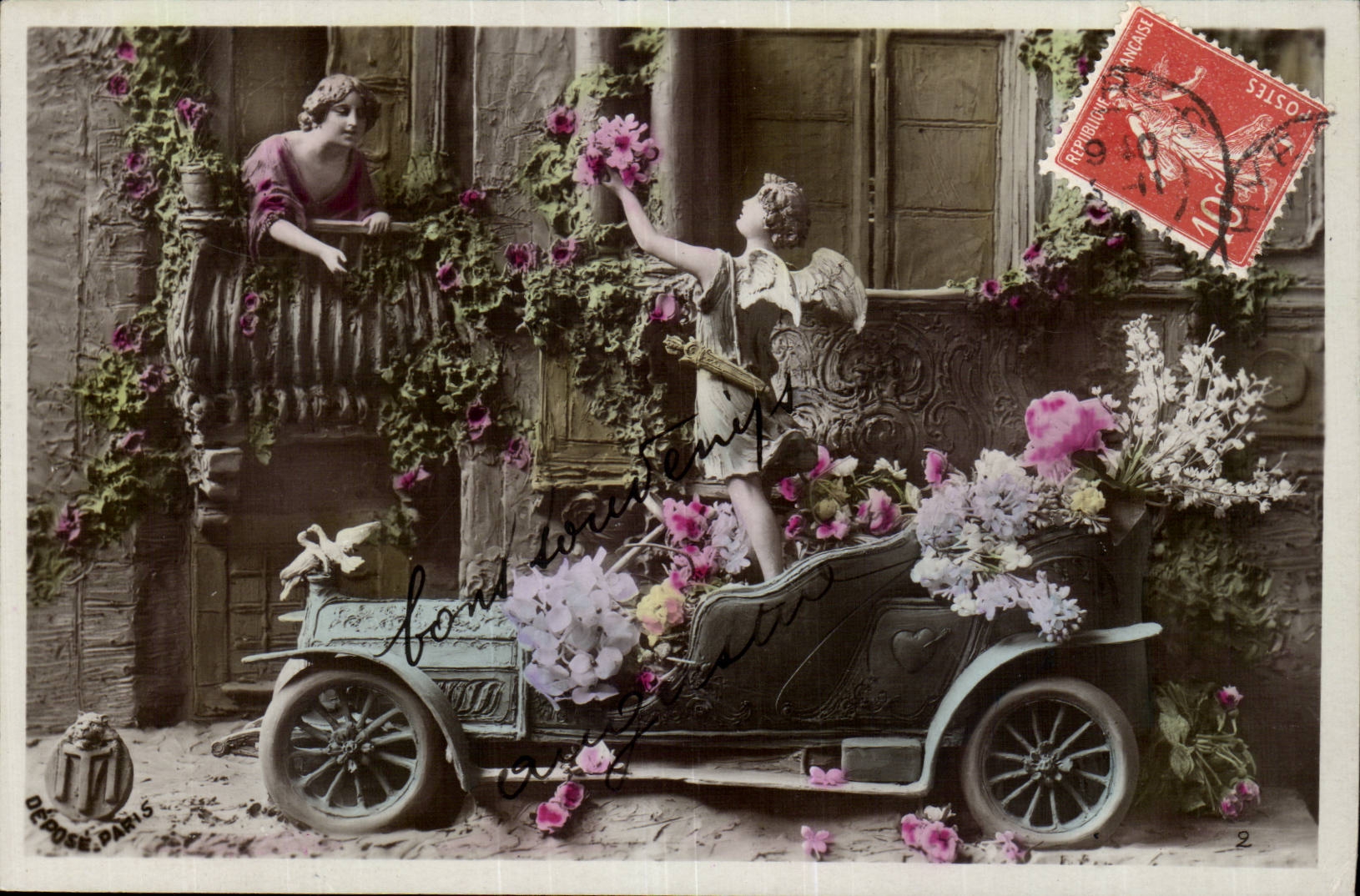 Fantasy - Woman - love and its car - cupid - Marie - CPA