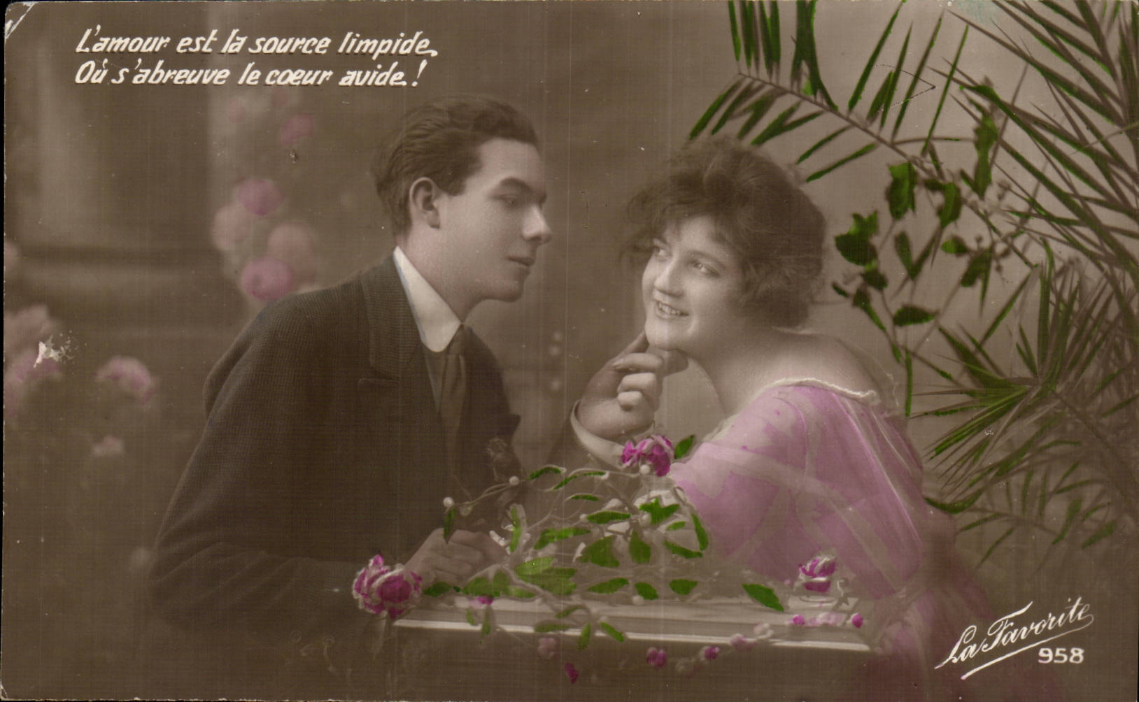 Fantaisie - Couple - L'amour et la source limpide Ou s'abreuse le coeur avide - CPA 