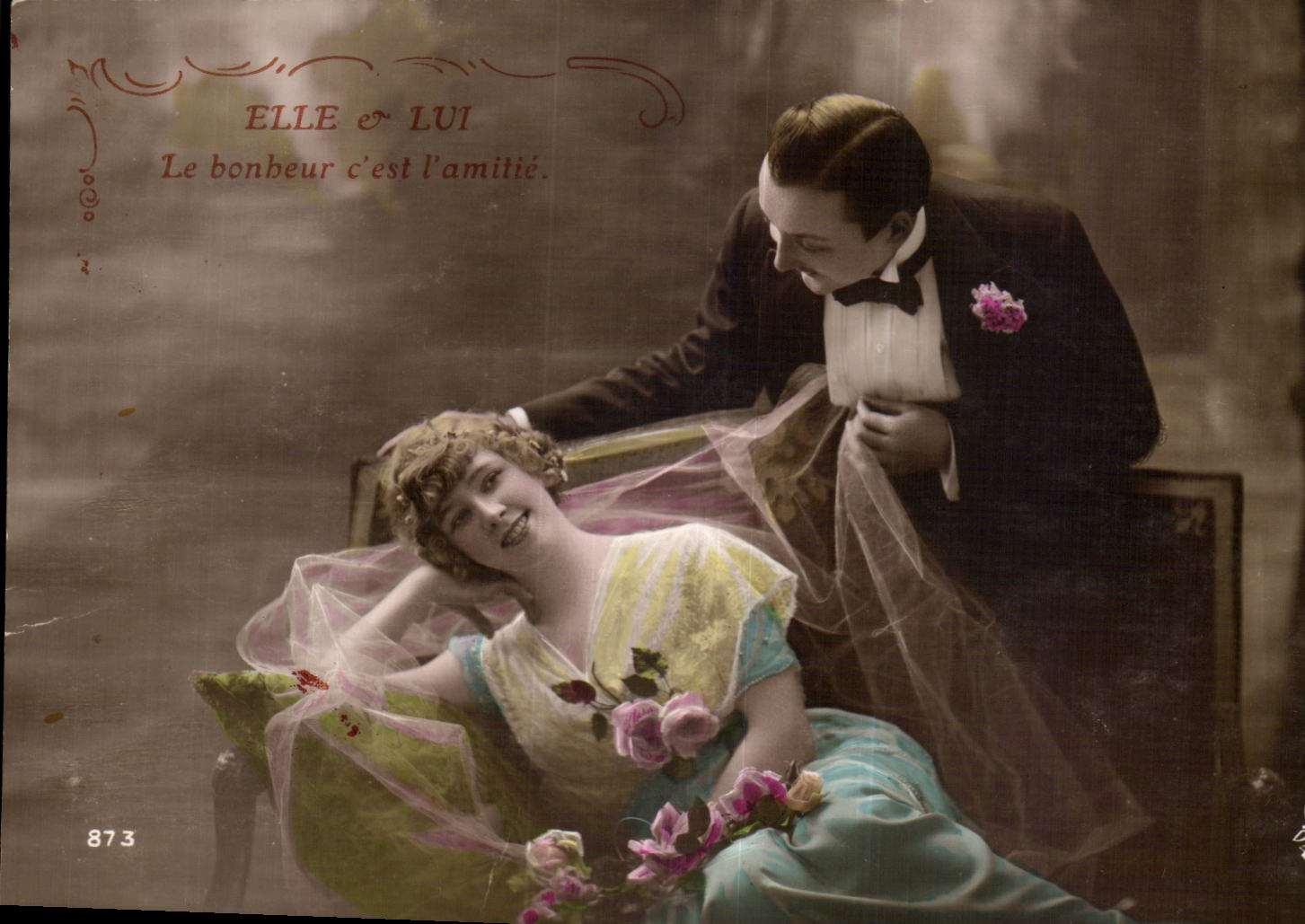 Fantaisie - Couple - Ele et Lui Le Bonheur c'est l'amitie - CPA