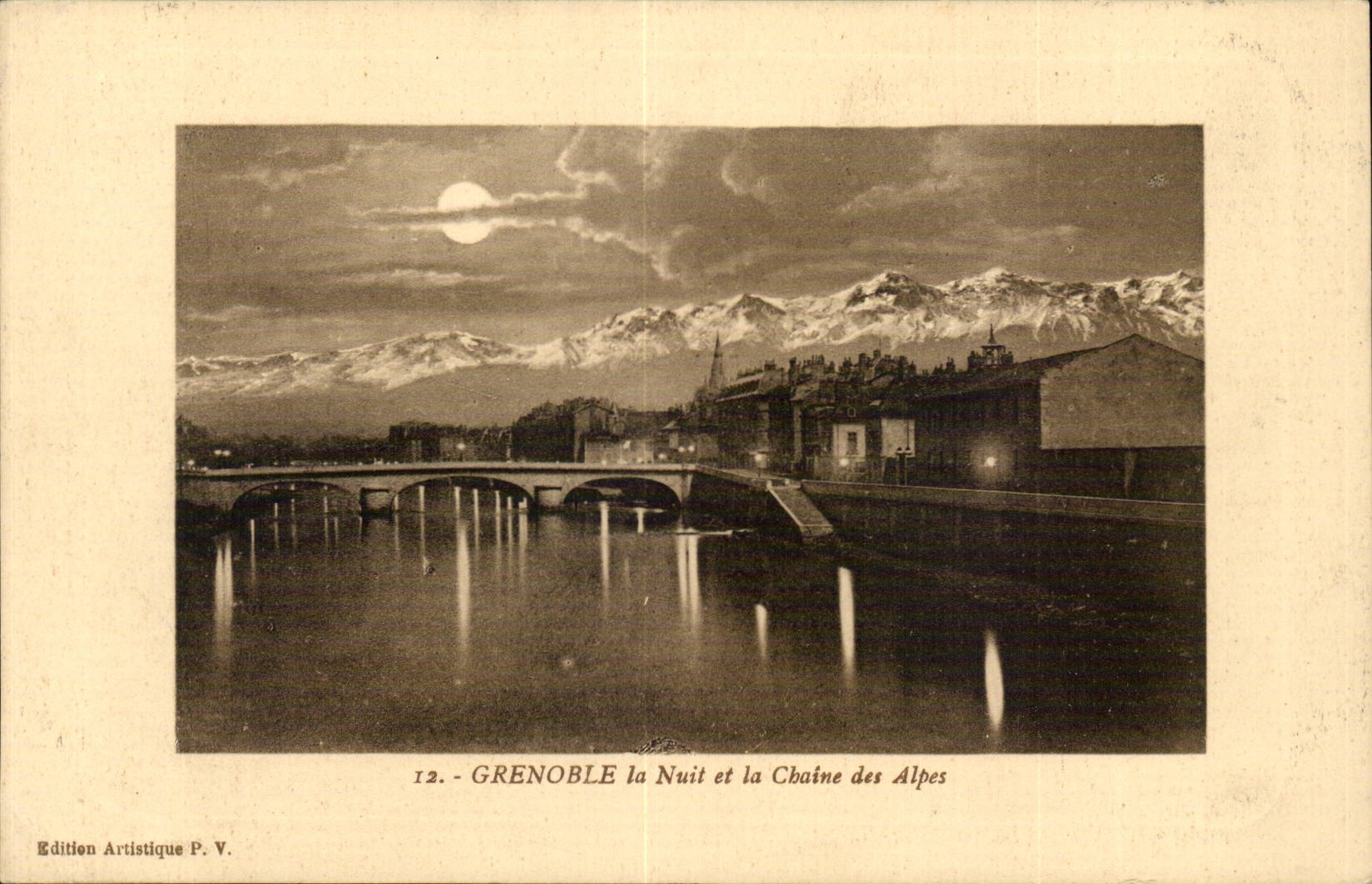 Grenoble CPA the night and the alpine range