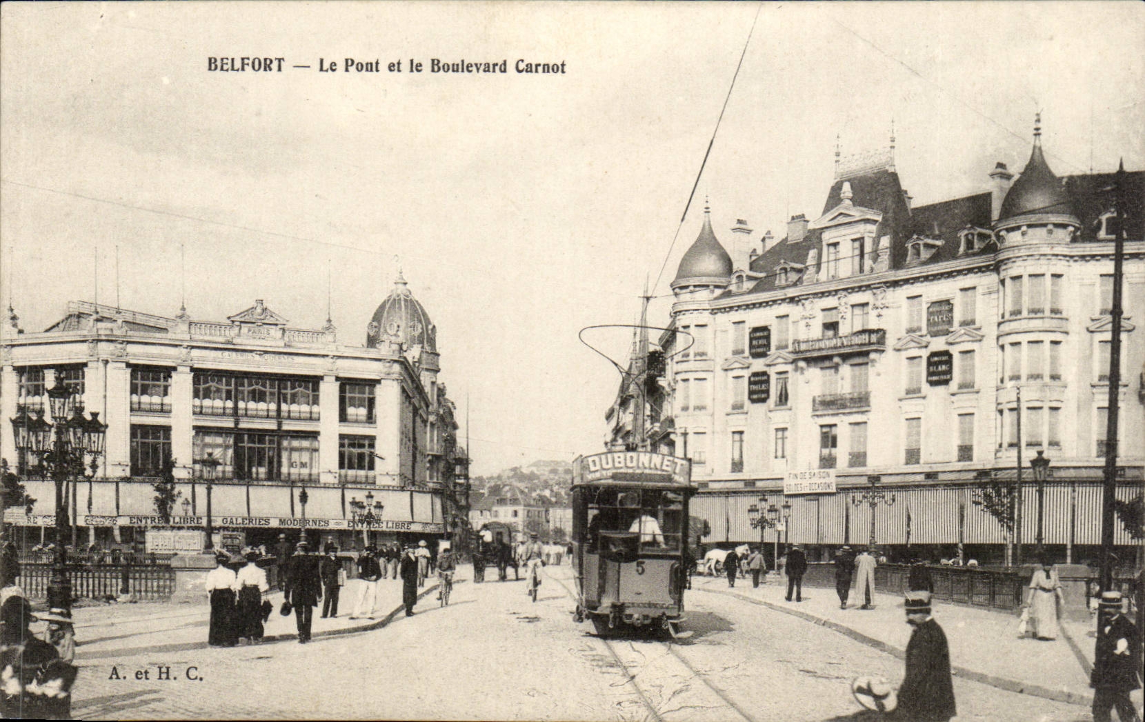 Belfort CPA the bridge and the boulevard Carnot (Modern Galeris tram)