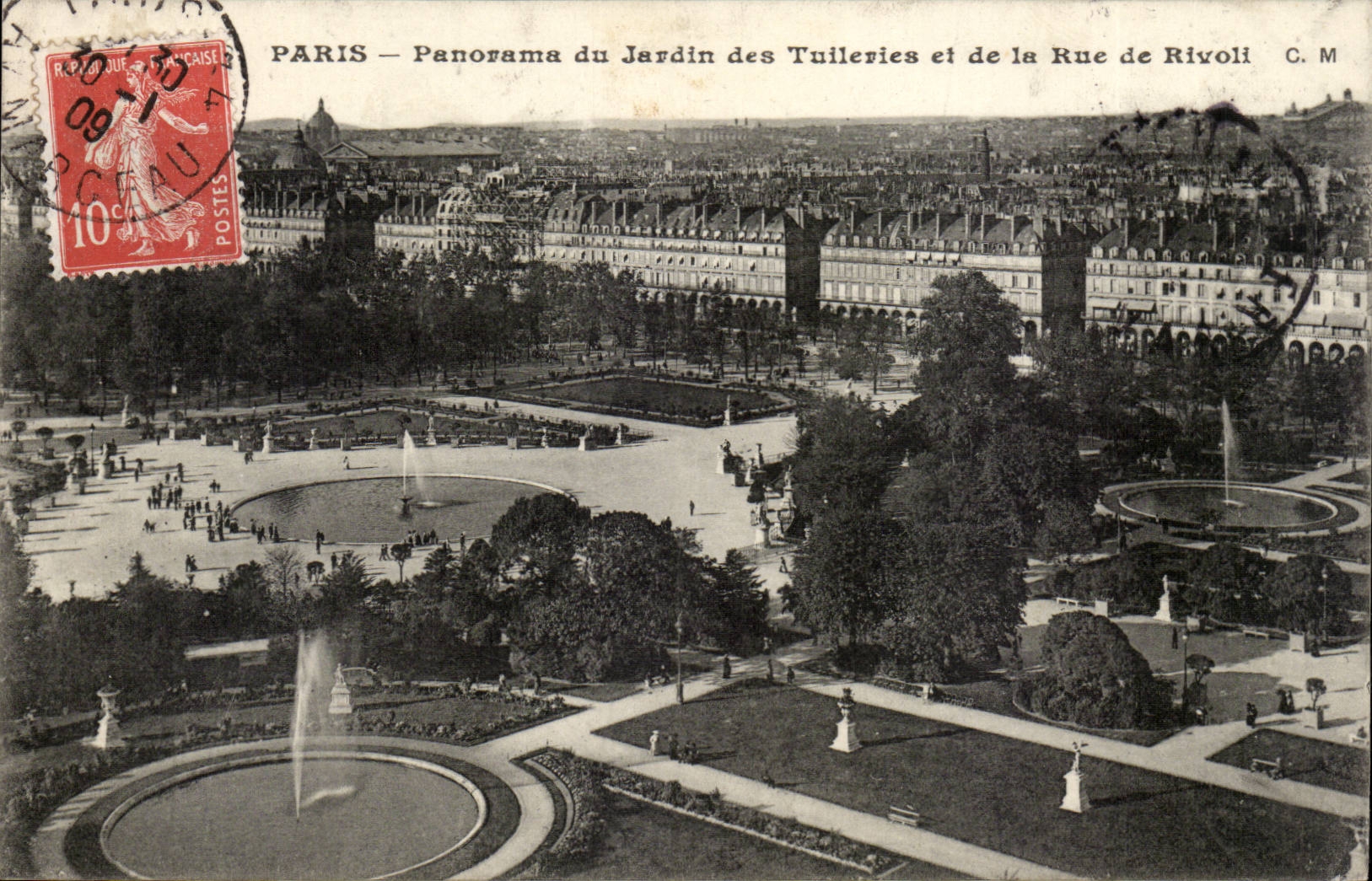 Paris CPA panorama du jardin des Tuileries et de la rue de Rivoli