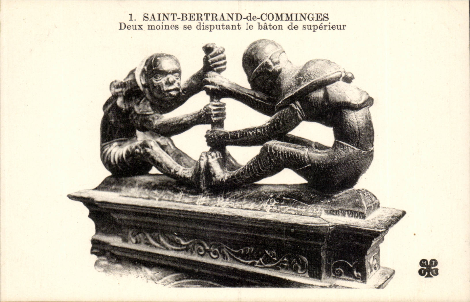 Cathedral of St Bertrand de Comminges CPA two monks disputing the stick of superior
