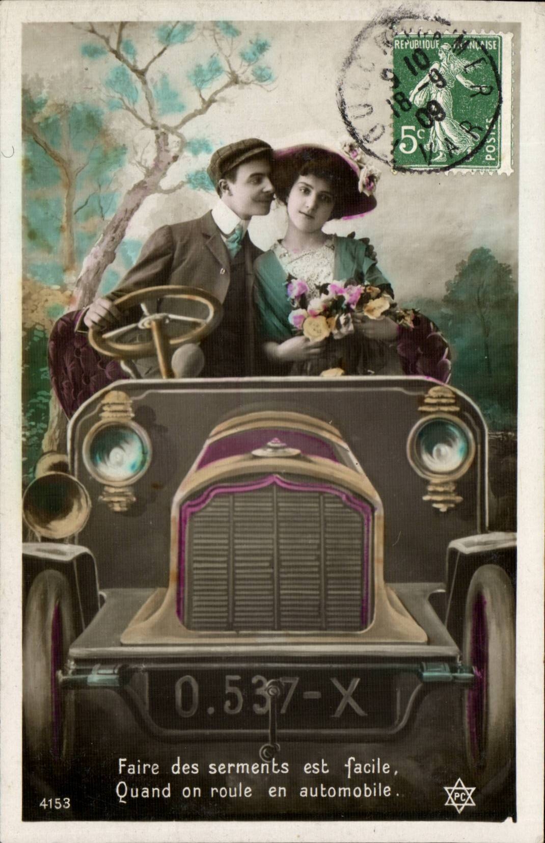 CPA FAntaisie Couple Faire des serments est facile (femme automobile)