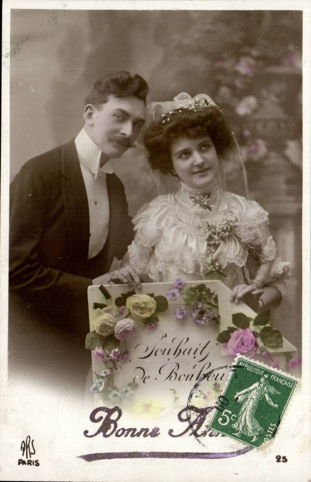 CPA Fantaisie Couple Souhait de bonheur Bonne annee (mariage)