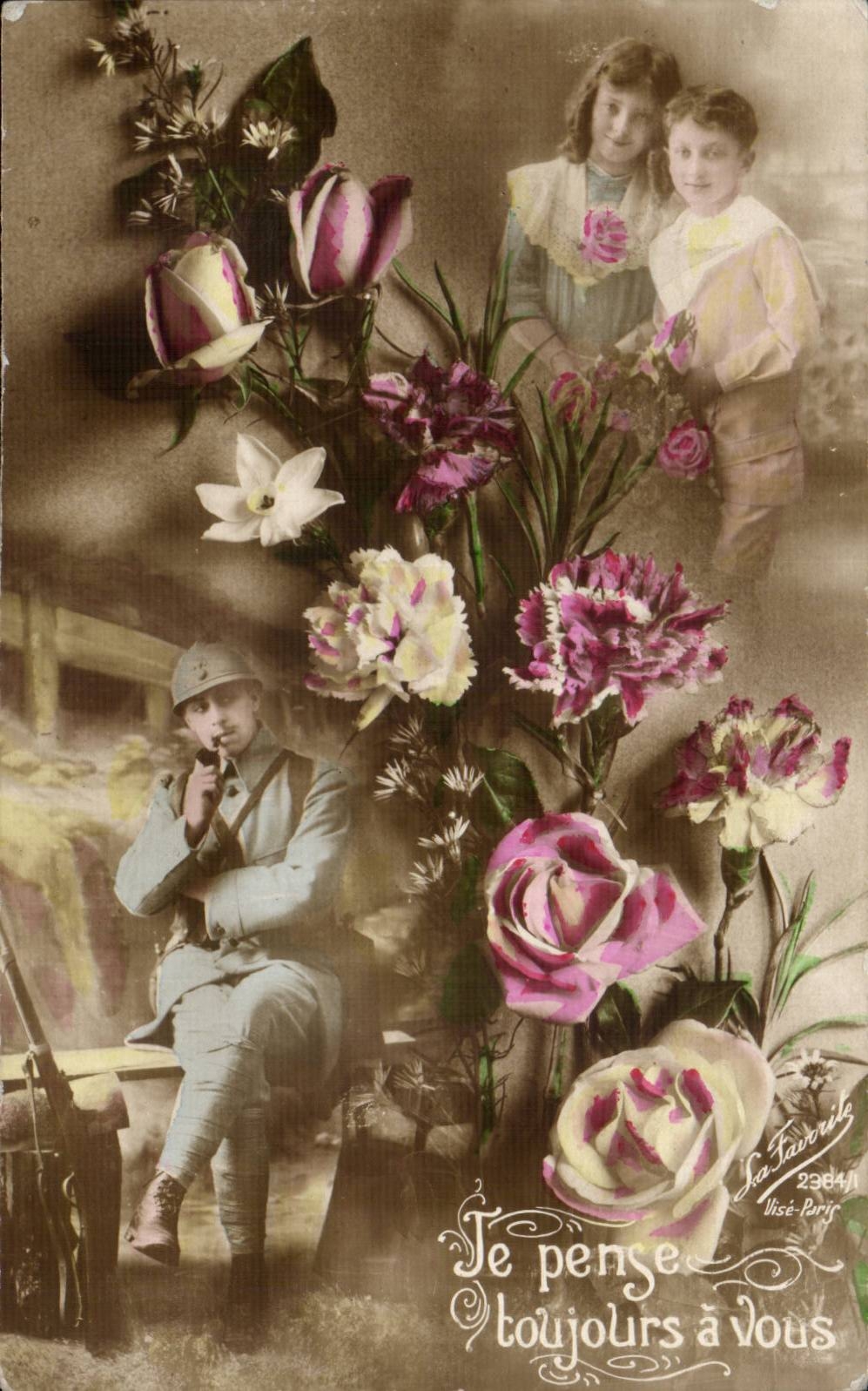 CPA Phantasie die ich immer denke hat Sie (militaria Blumenkinder)