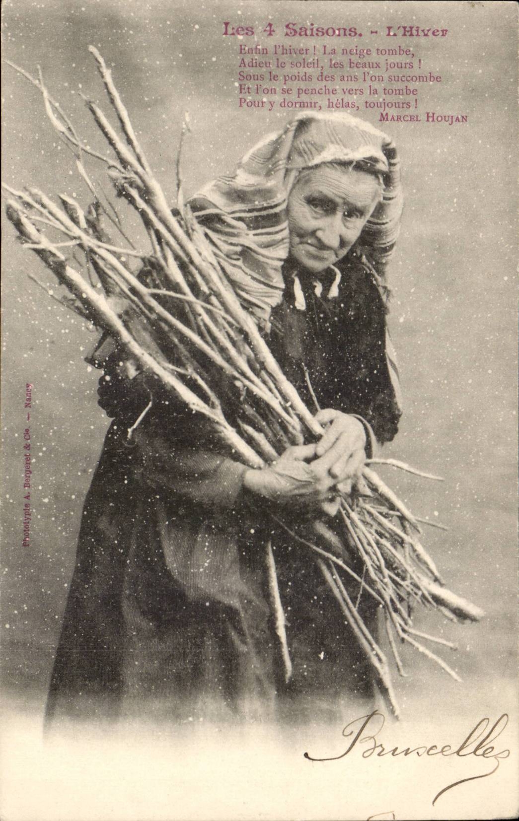 CPA four seasons the winter Finally 'winter! snow falls Marcel Houjan (woman)