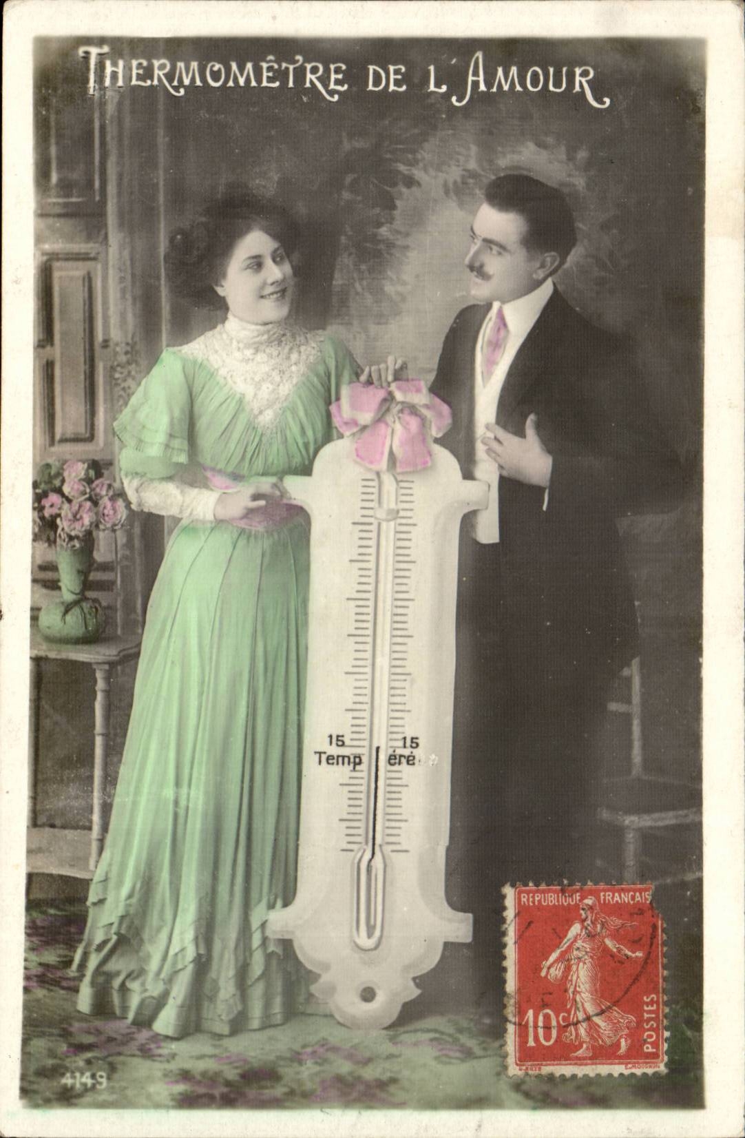 CPA FAntaisie Couple Tehrmometre de l'amour 