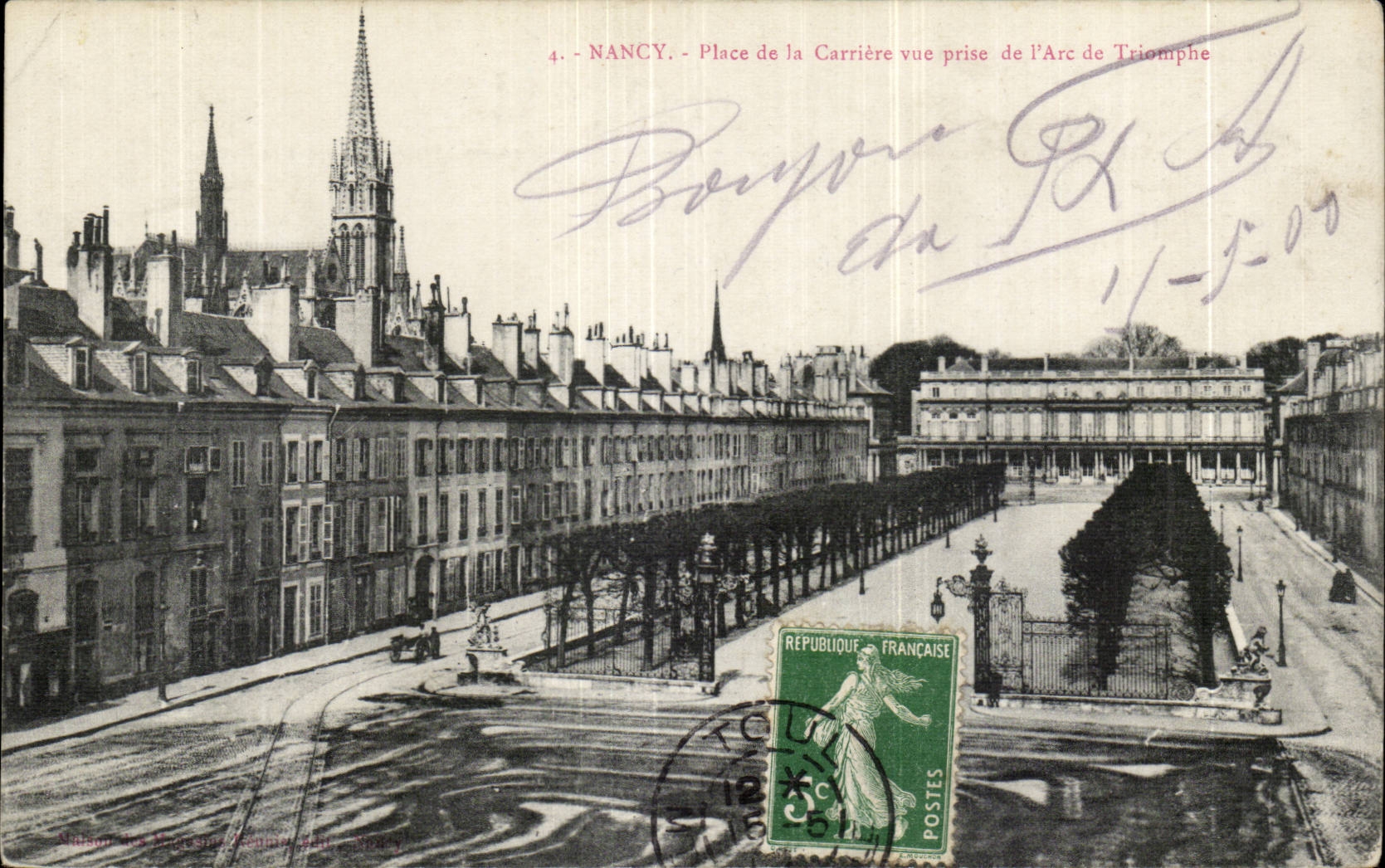 Nancy - Place de la Carriere vue prise de l'Arc de Triomphe - CPA 