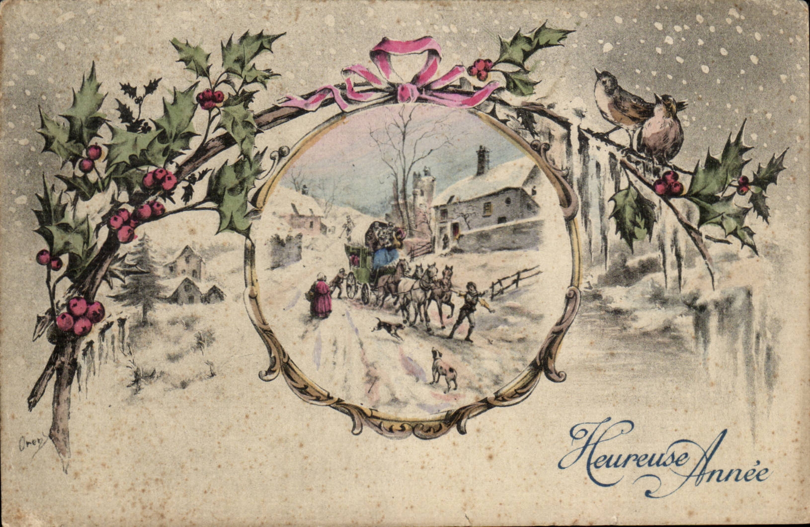 CPA Fantasy Wishes Happy New Year (carosse) very pretty