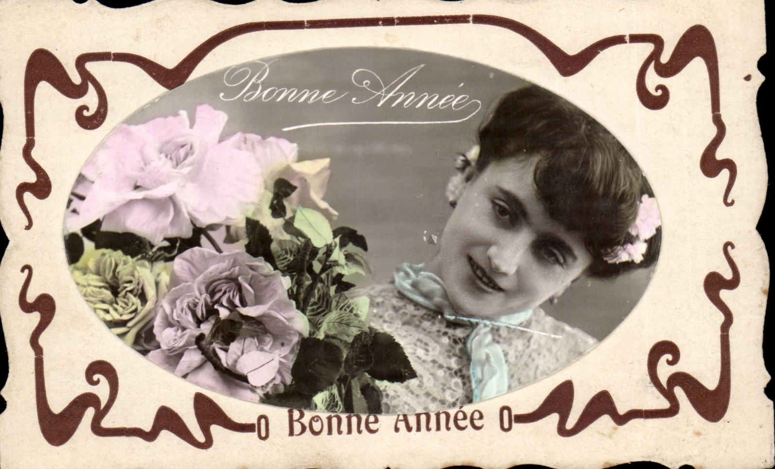 CPA Fantasy Happy New Year Woman and flowers