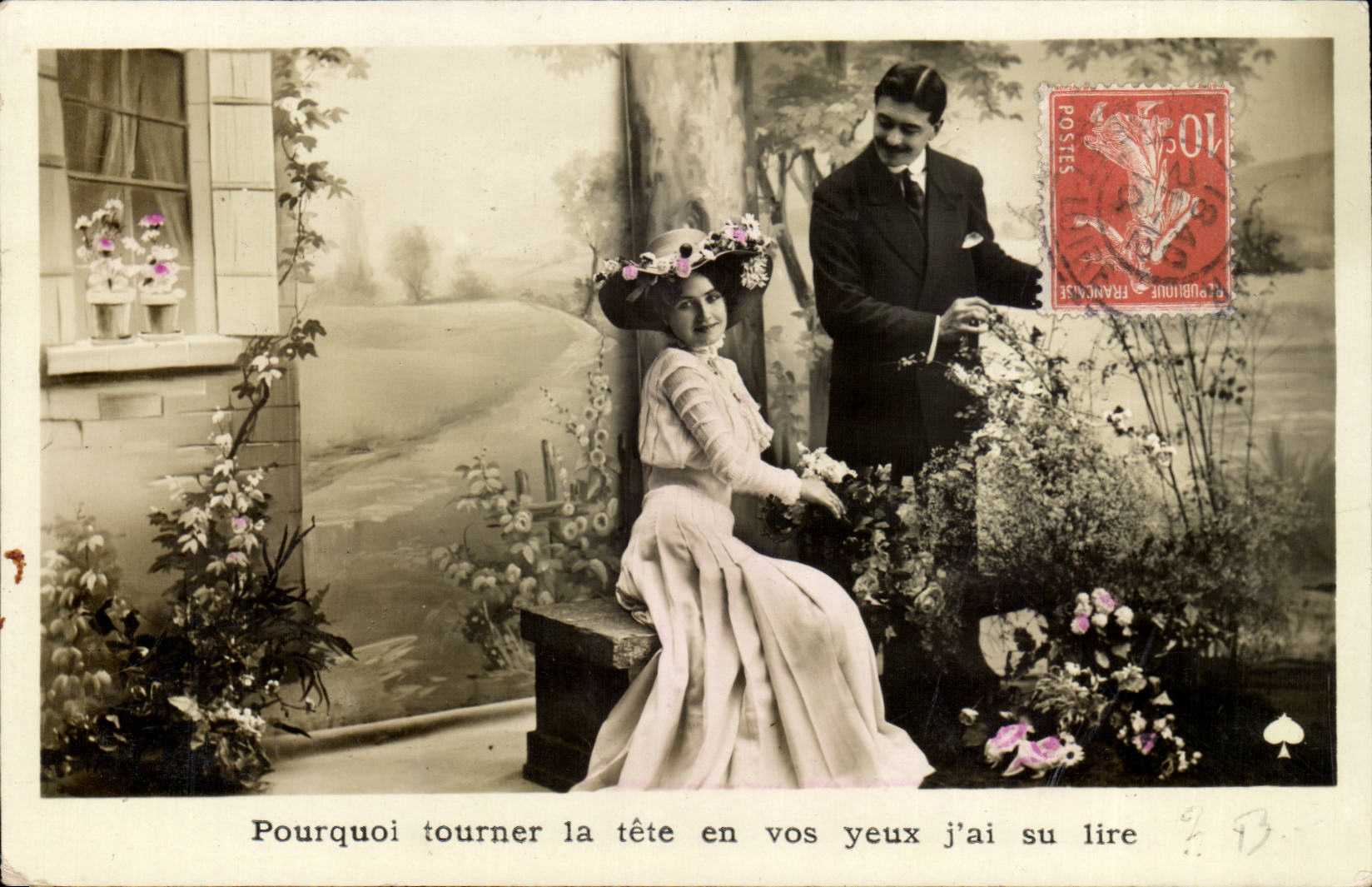 CPA Fantaisie Couple Pourquoi tourner la tete en vos yeux j'ai su lire