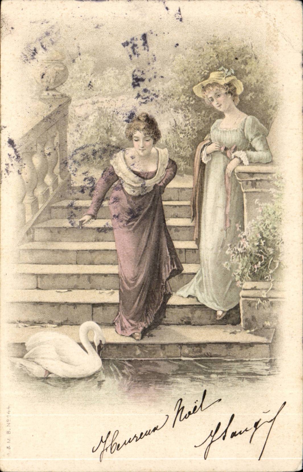 Fantasy - Woman with swan - swan - CPA