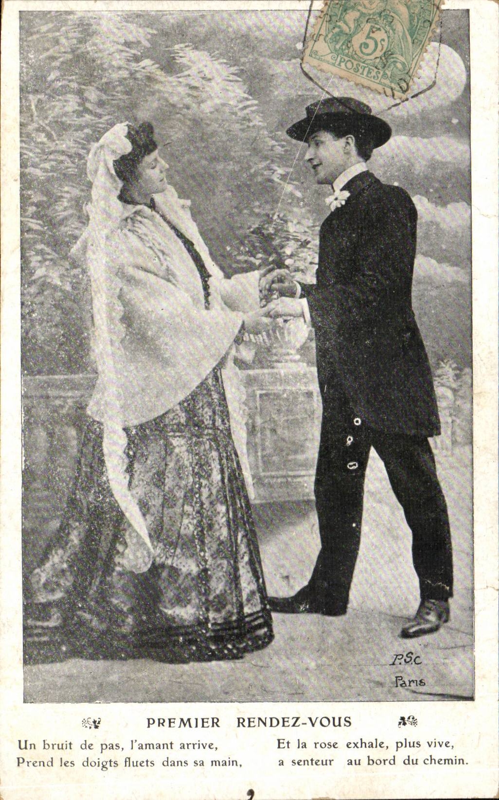 Fantaisie - Couple - Premier Rendez Vous - Un bruit de pas l'amant arrive - CPA 