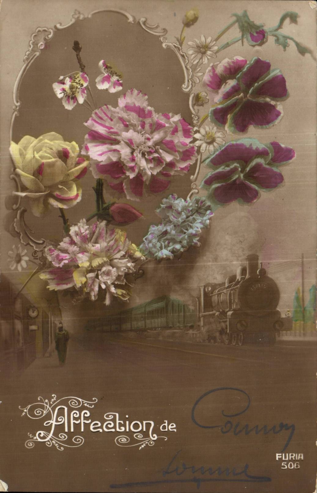 Fantasy - flower - Affection of - train - CPA