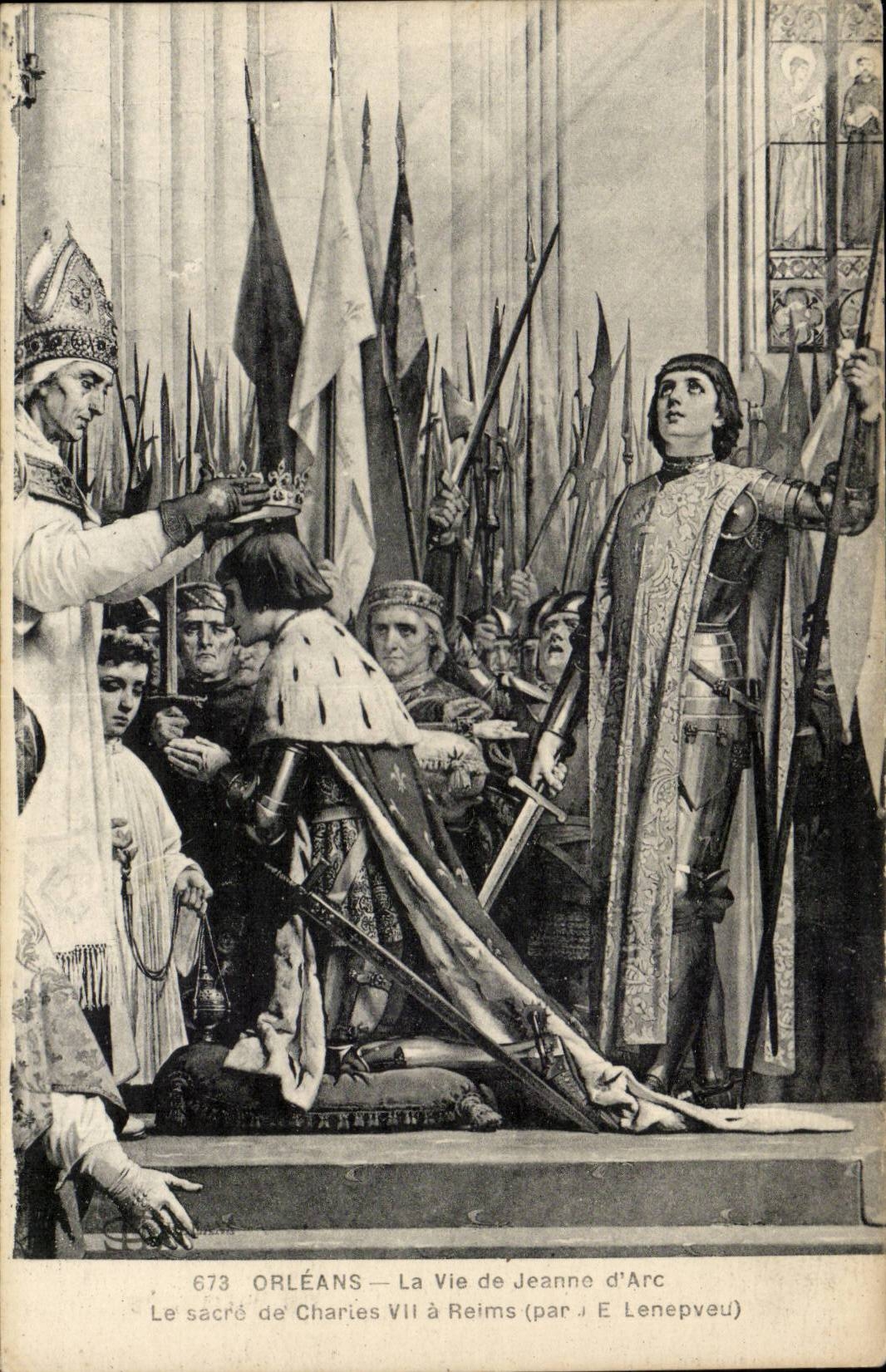 Orleans CPA the life of Jeanne of arc the sacring of Cahrles VII has Reims (by Lenepveu)