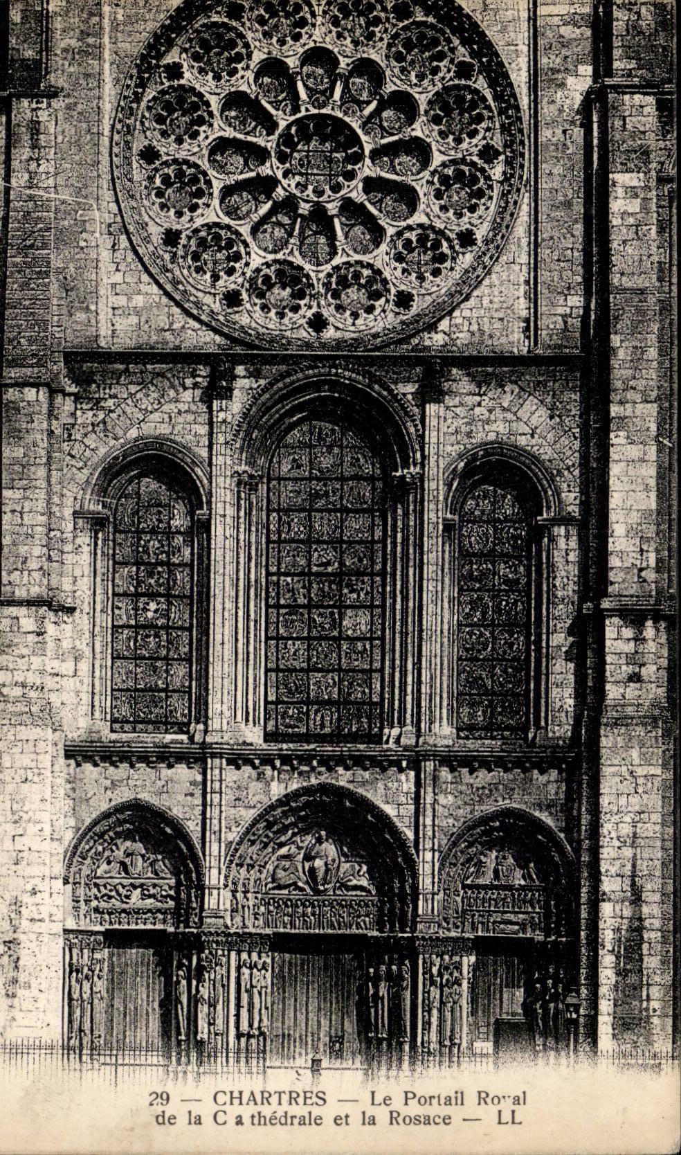 Chartres CPA the royal gate of the cathedral and the rosette