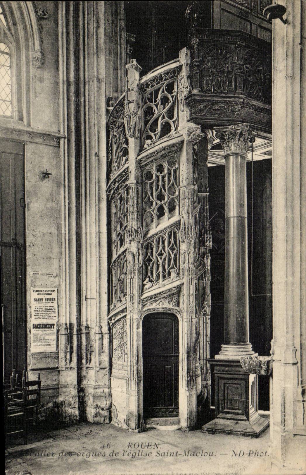 Rouen CPA the staircase of the organ of the church Saint Maclou