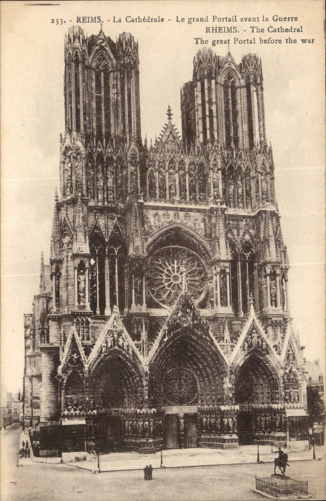 Reims CPA the cathedral the large gate before the war