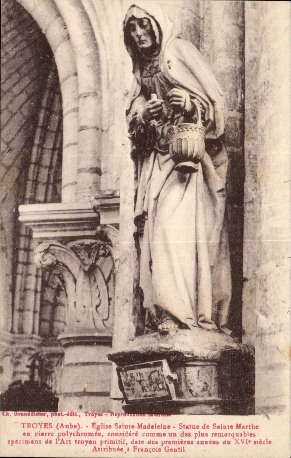 TRoyes CPA Church Sainte Madeleine Statue of Sainte Marthe