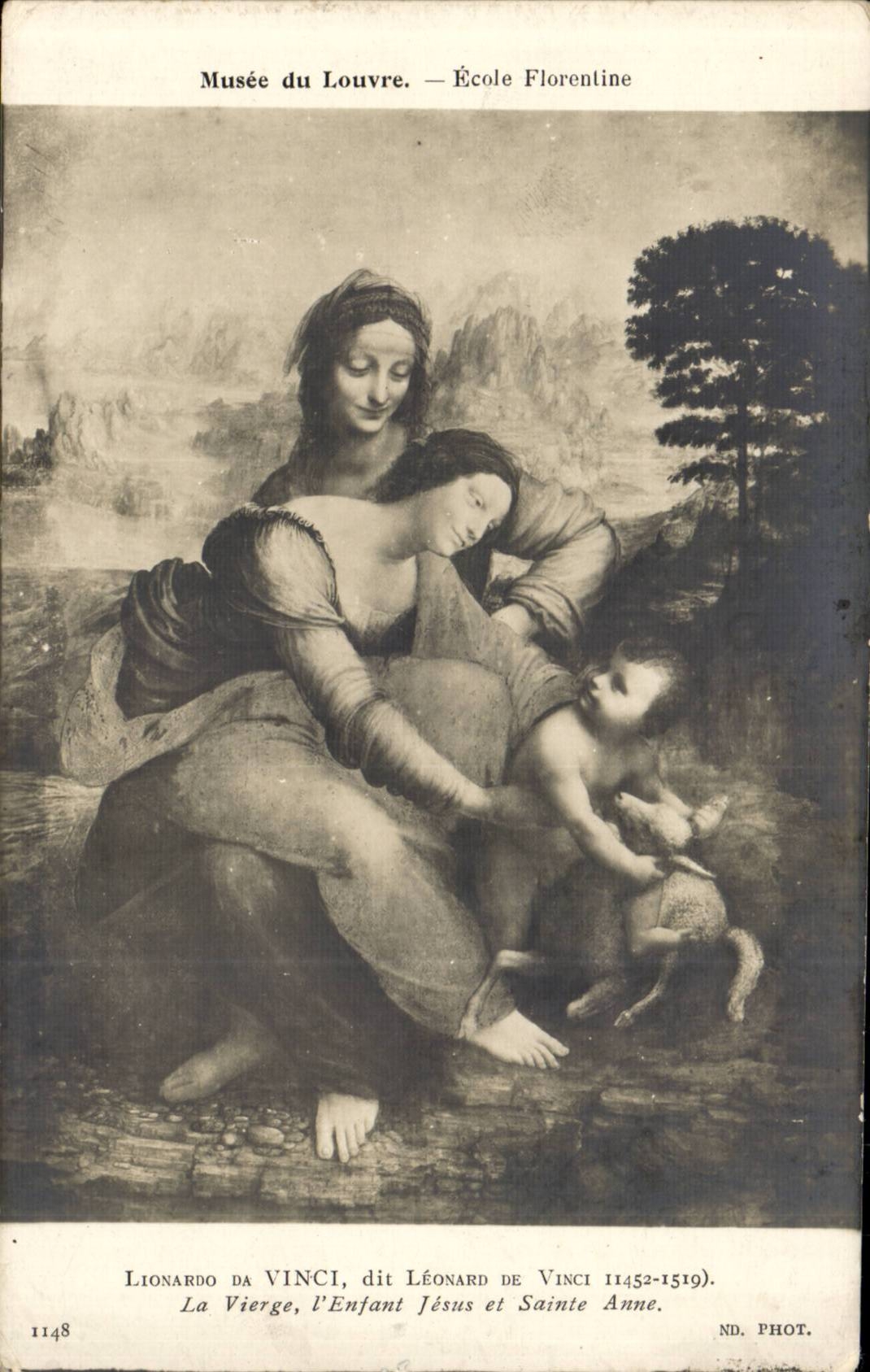 CPA Musee du Louvre Ecole Florentine Lionardo da Vinci La vierge l'enfant Jesus et Sainte Anne