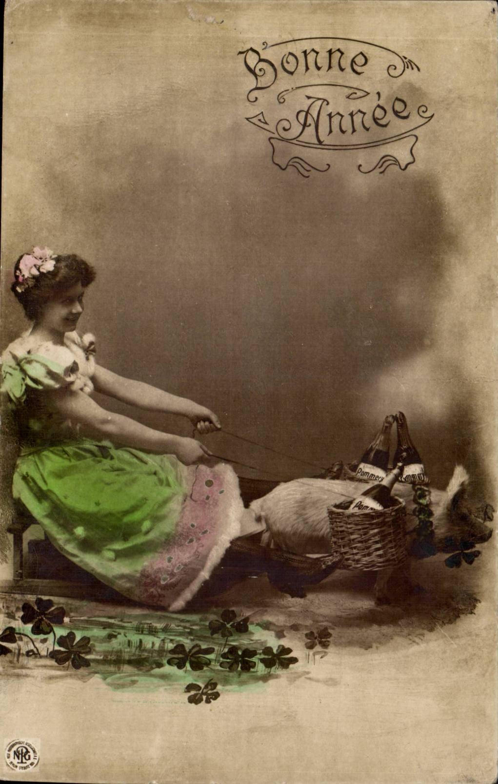 CPA Fantasy Woman Happy New Year (champagne)