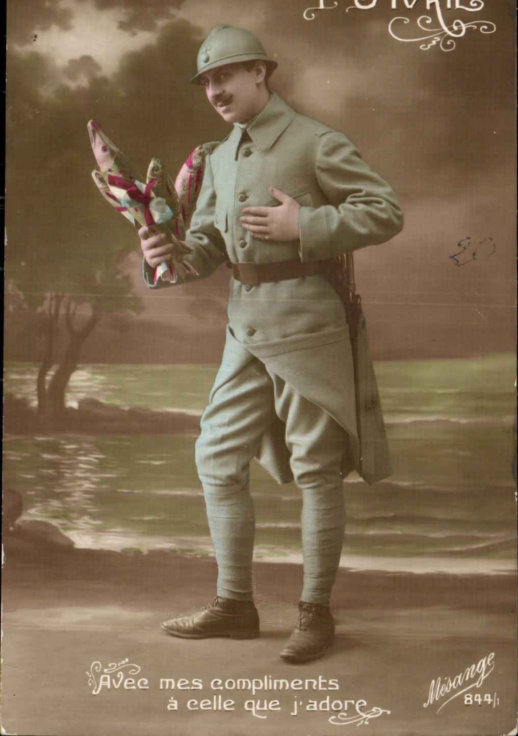 CPA Phantasie Mann 1 April mit meinen Komplimenten hat das das ich verehre (miltiaria)