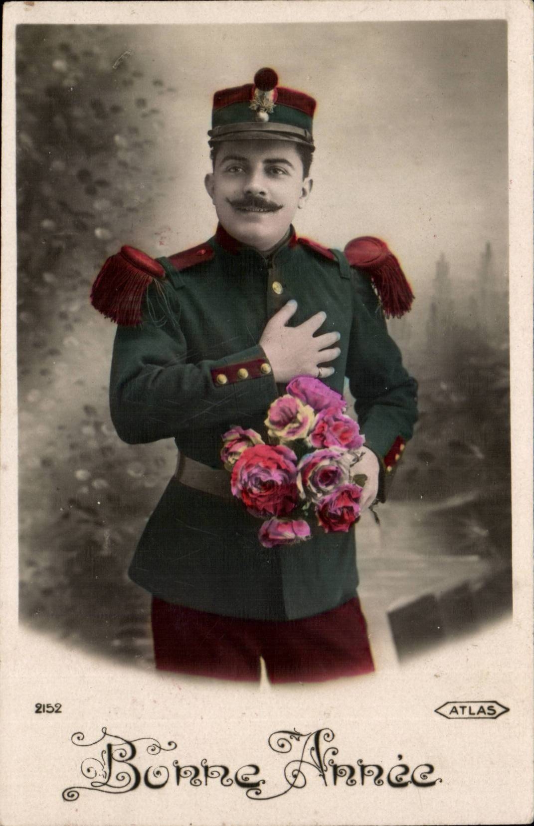 CPA Fantasy Man Happy New Year Military Militaria