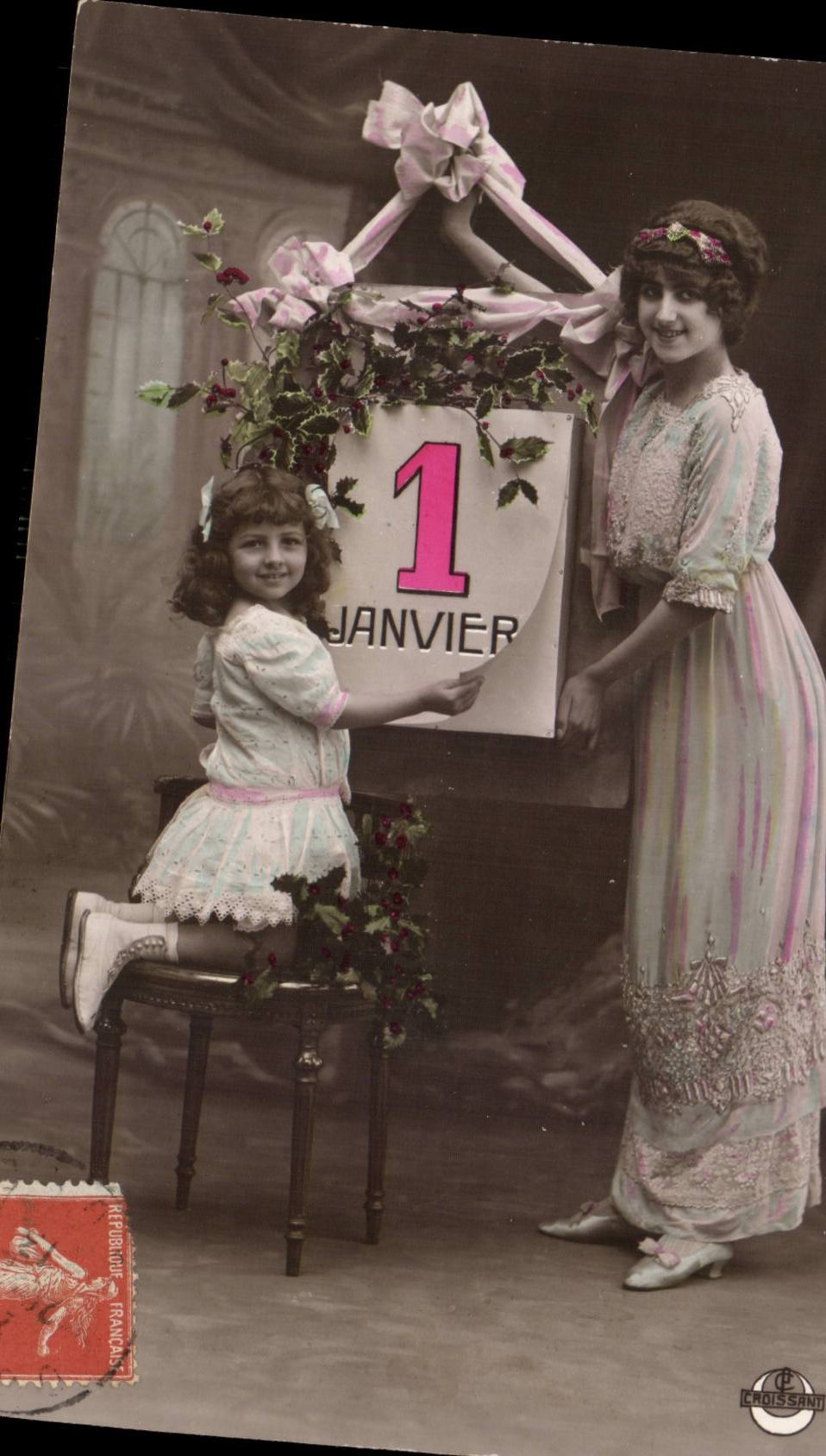 CPA Fantasy January 1st Woman and Child Happy New Year