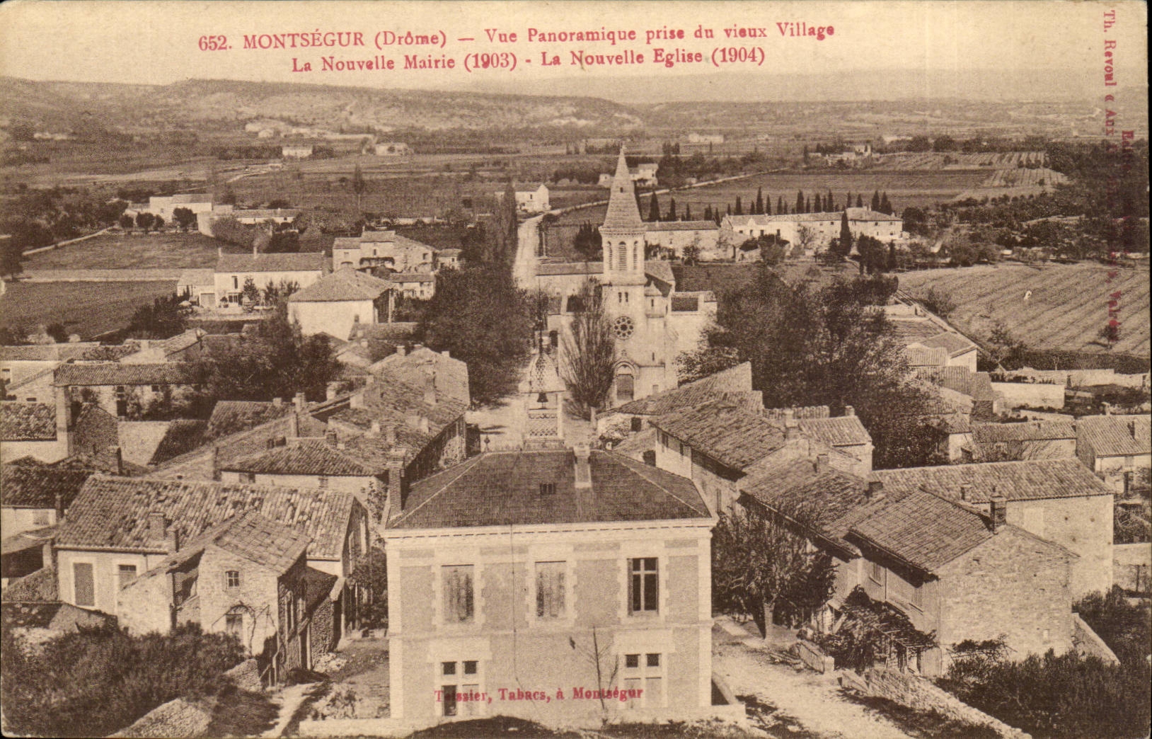 Montsegur CPA die panoramische Ansicht vertreten vom alten Dorf das neue Rathaus die neue Kirche