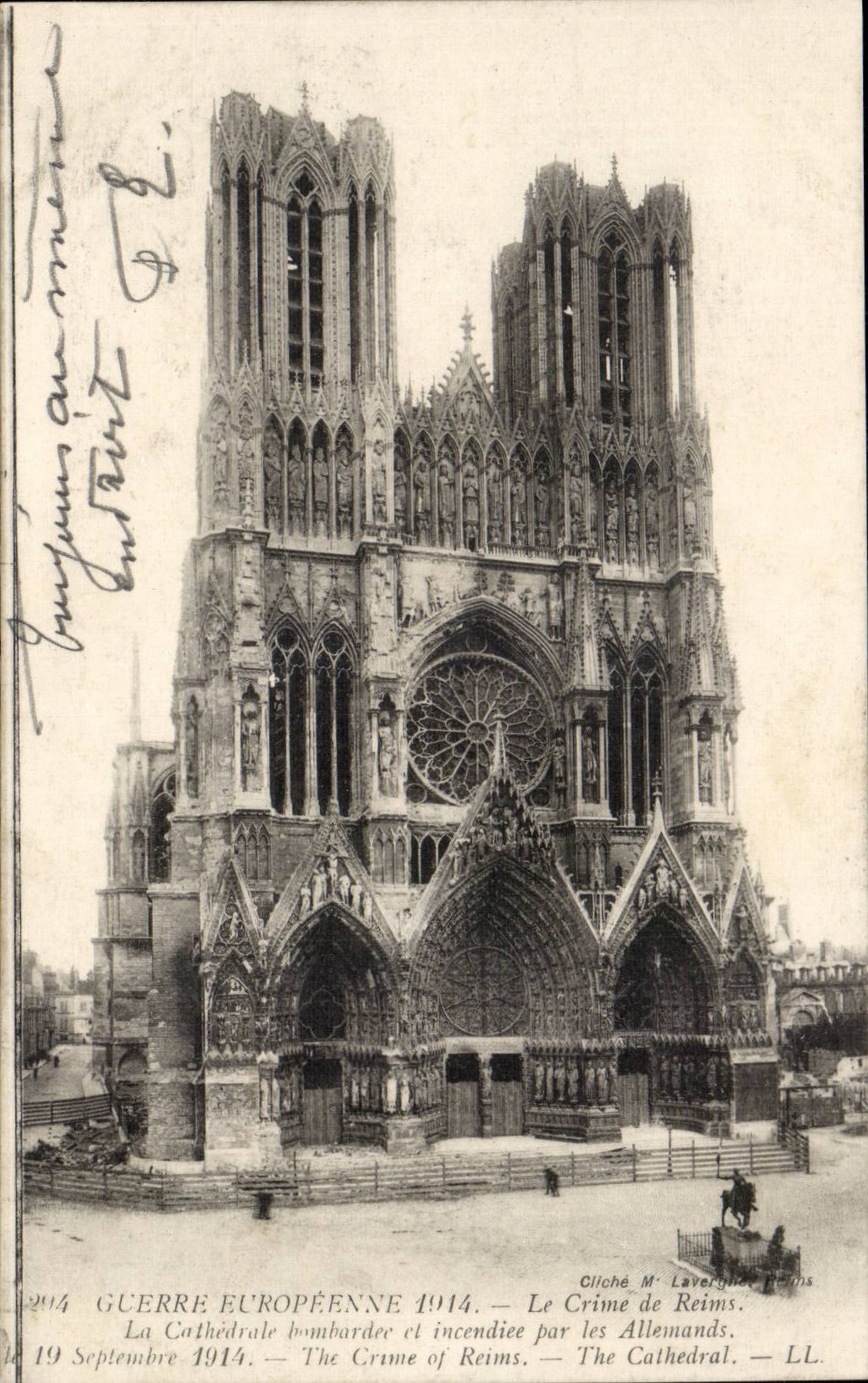 War European of 1914 CPA the crime of Reims the cathedral bombardee and set fire to by German 19 setpmbre 1914