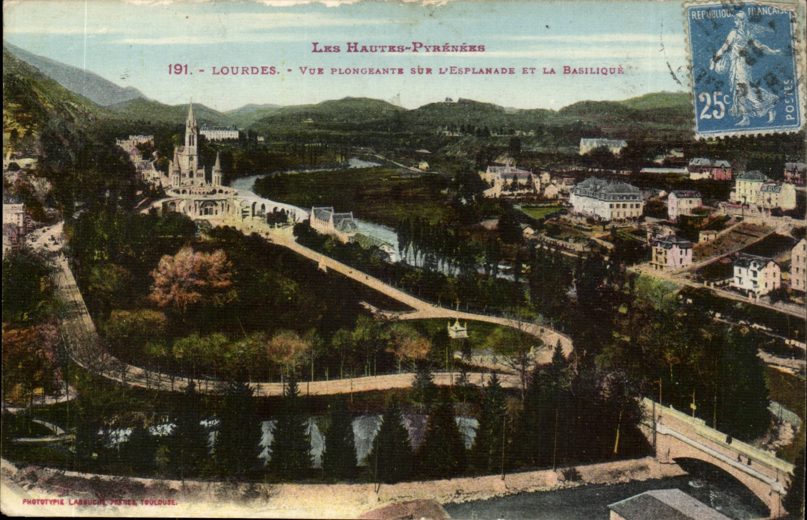 Lourdes CPA View from above on the esplanade and the basilica
