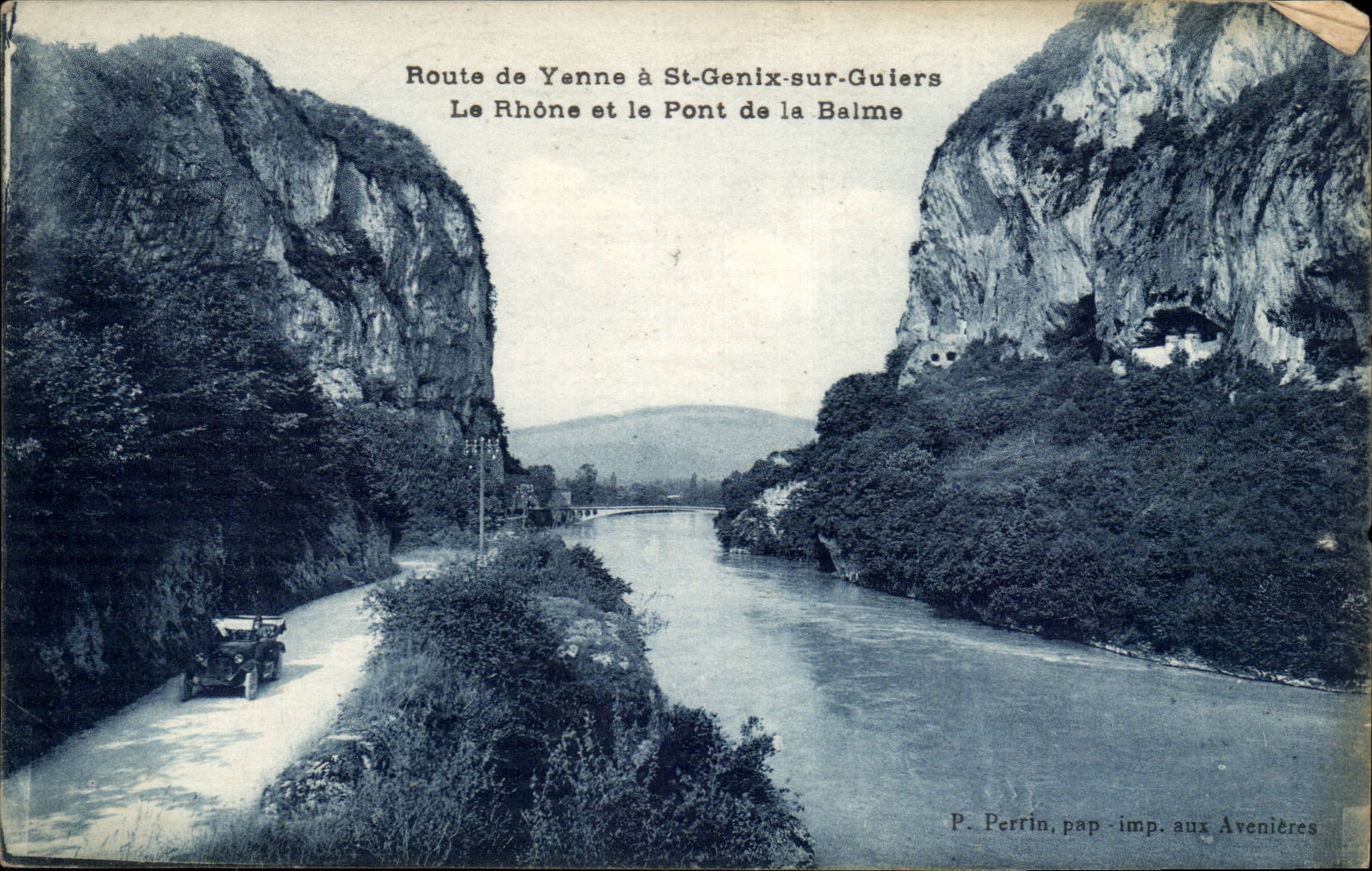 Route de Yenne has St GEnix on Guiers CPA the Rhone and the bridge of Balme