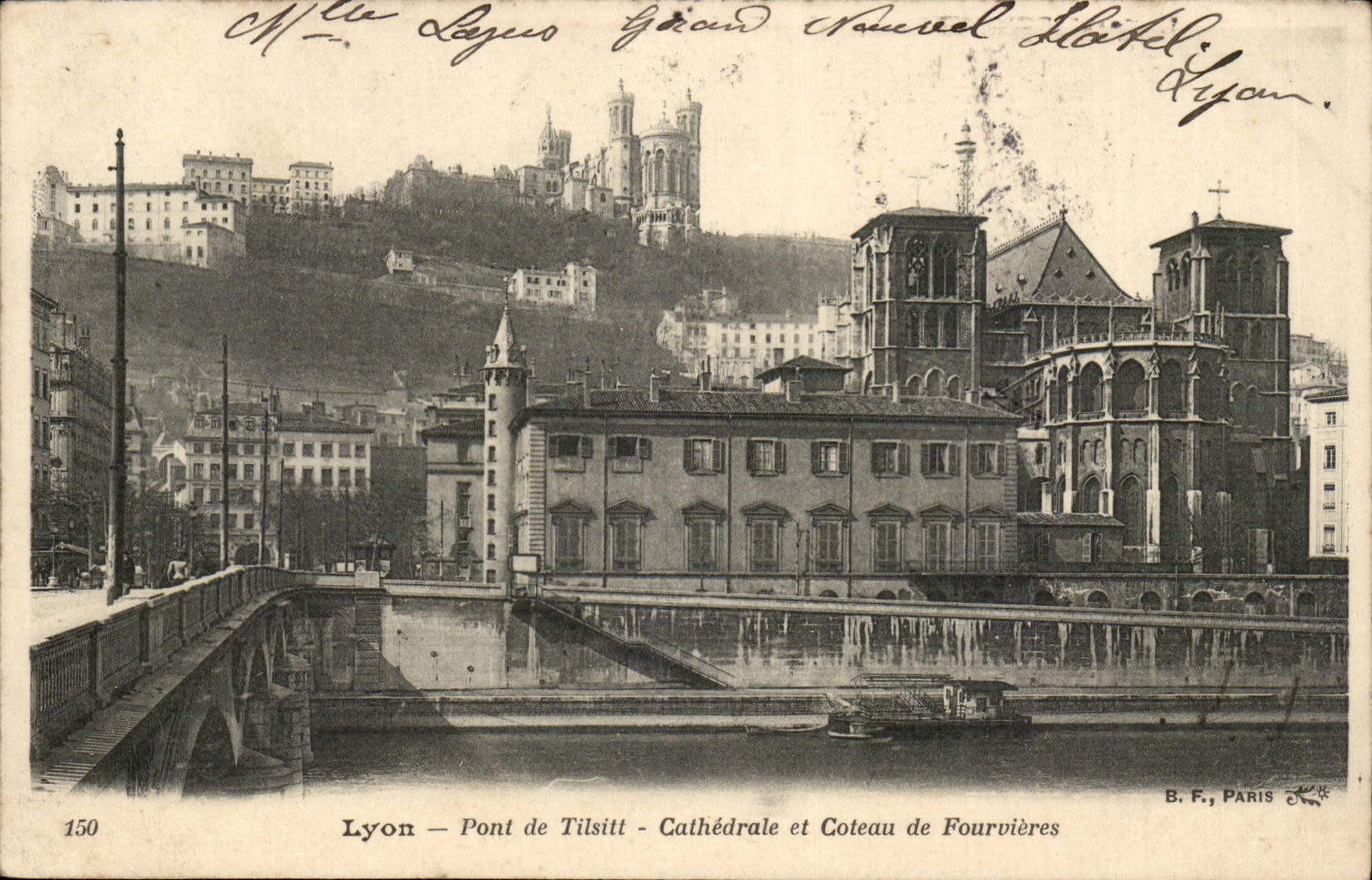 Lyon CPA Bridge of Tilsitt Cathedral and slope of Fourvieres