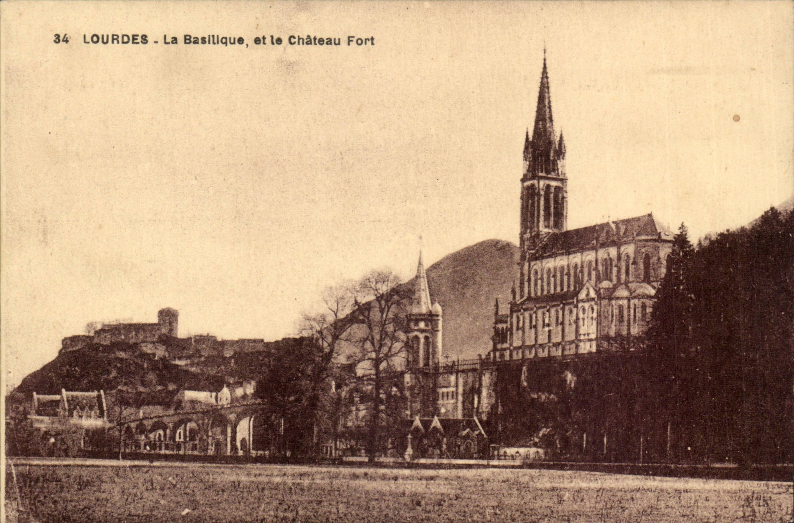 Lourdes CPA the basilica and E strong castle