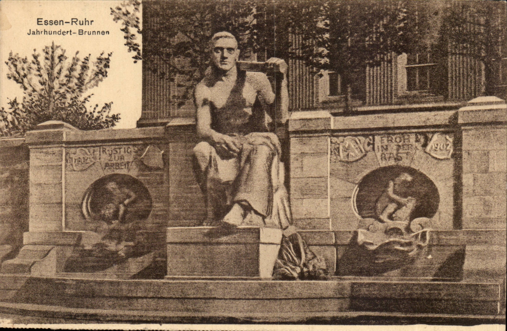 Germany Essen the Ruhr CPA Jahrundert Brunnen