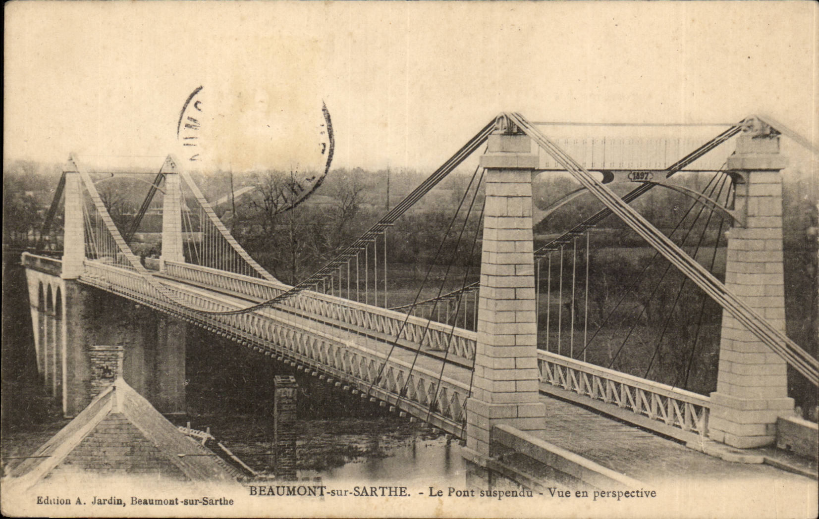Beaumont on the Sarthe CPA the suspended bridge Seen in prospect