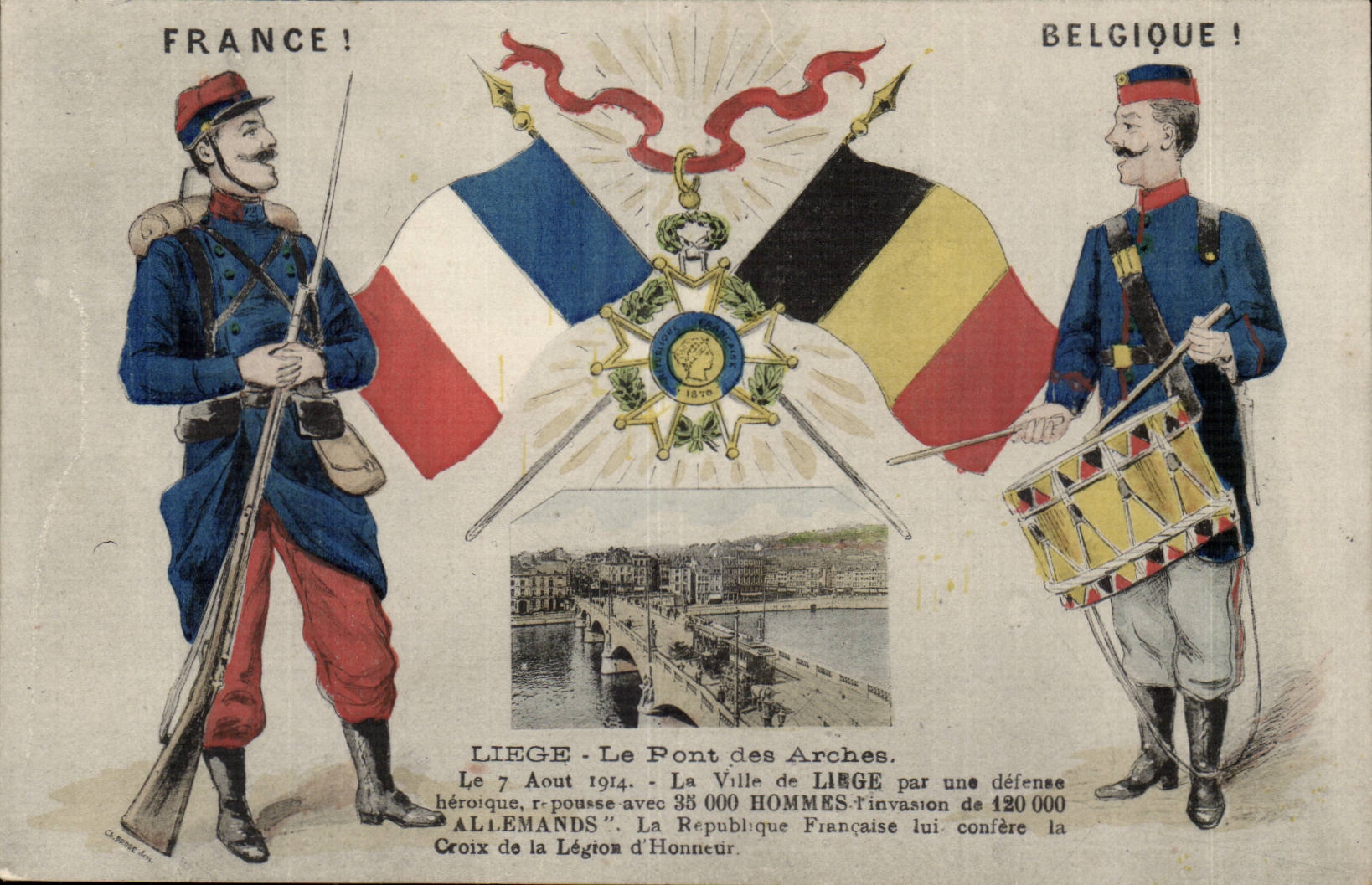 Belgien Belgie Frankreich Belgien Luttich die Brucke Bogen CPA Miltiaria Drapeax der Legion der Ehre