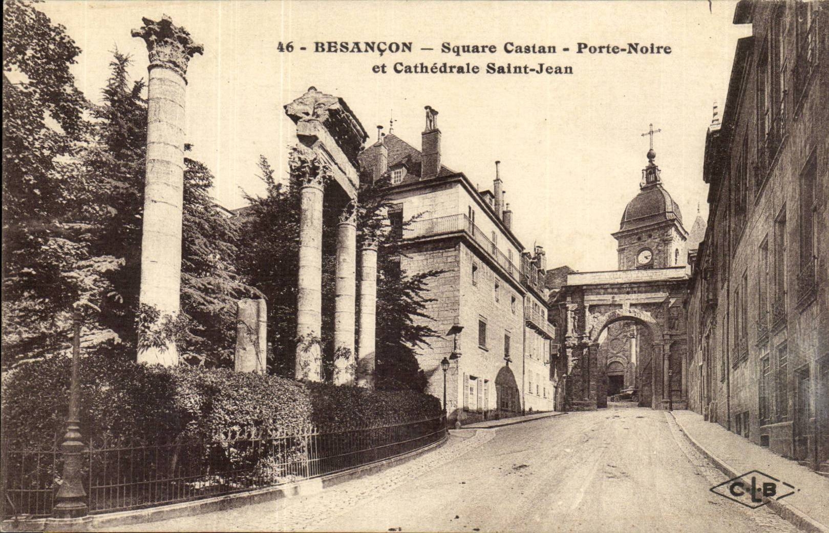 Besancon CPA Public garden Castan Black Gate and cathedral Saint Jean