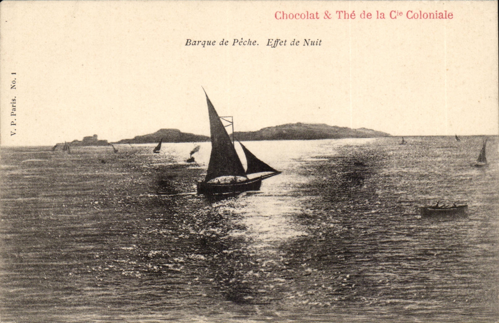 Boat of sin CPA Night effect (publicity Chocolate and The D colonial ela Co)