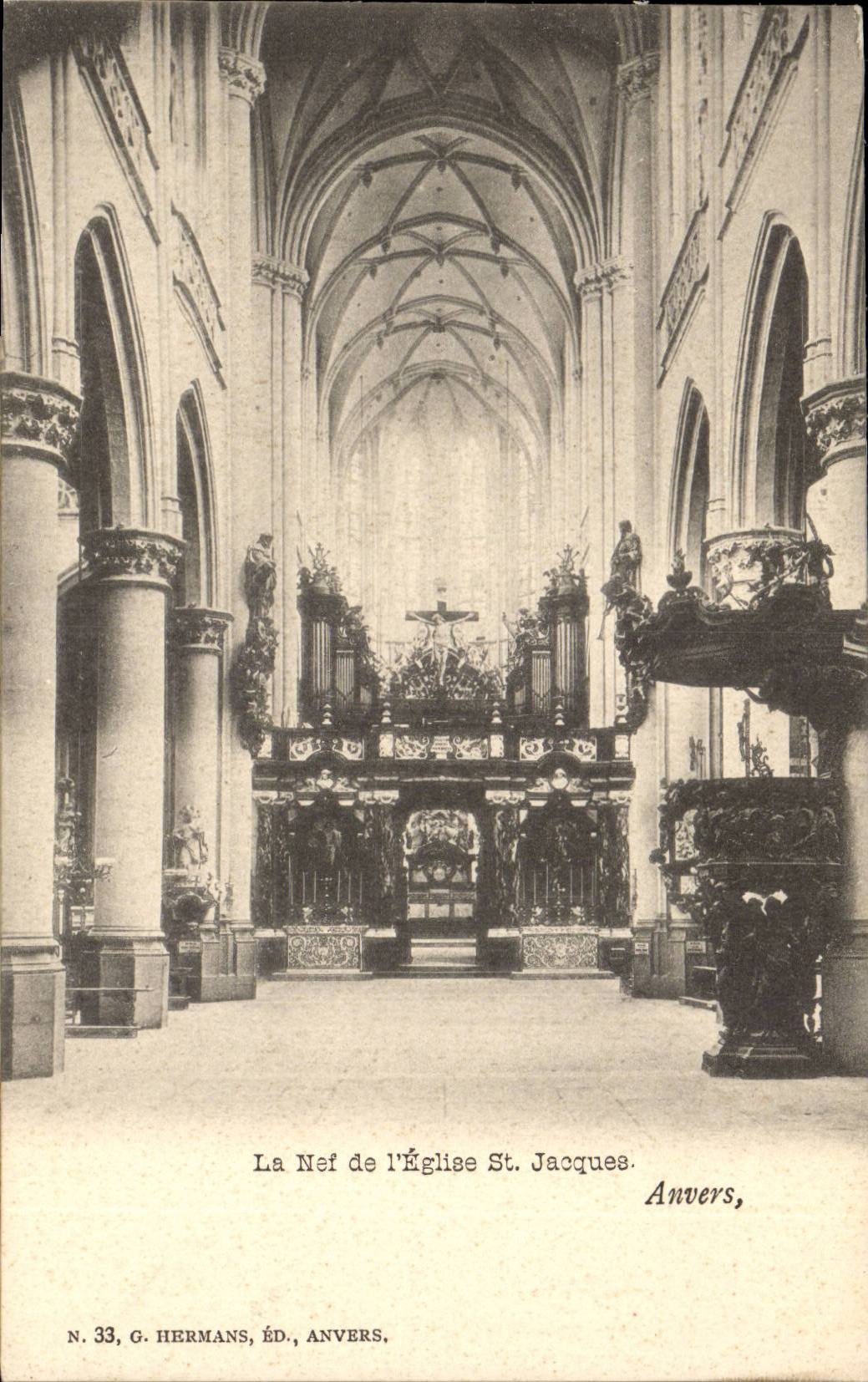 Belgie Belgien Antwerpen CPA der Nave der Kirche Str Jacques