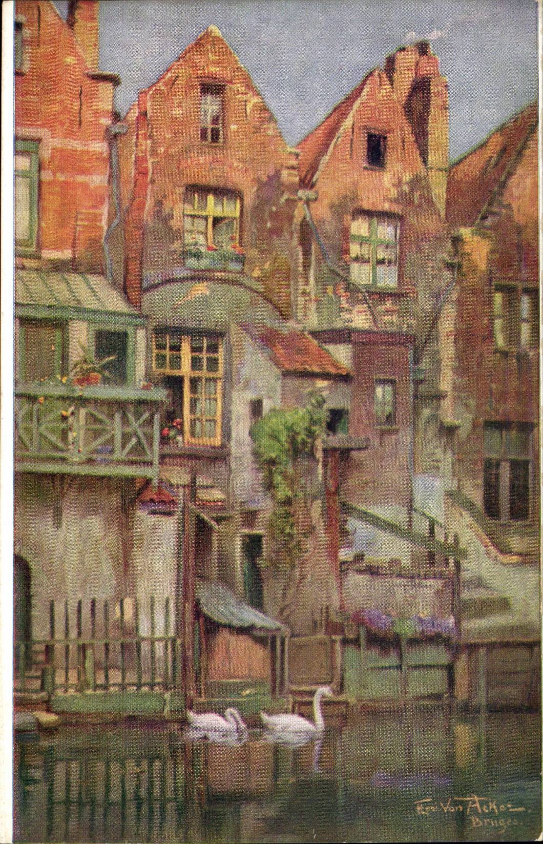 Belgium Bruges CPA Bridge of the Donkeys (interior canal) E Verbeke (St hones) (swan swan)