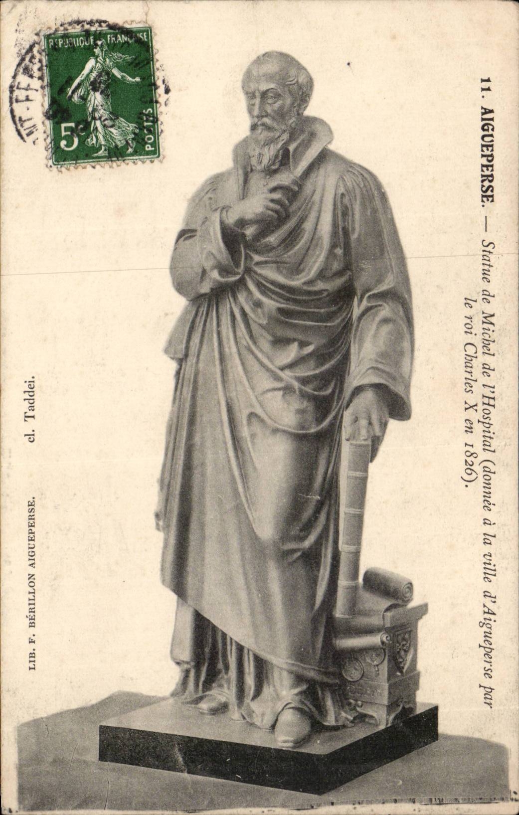 Aigueperse CPA Statue of Michel of the hospital (given to the town of Aigueperse by the king Charles X in 1826)