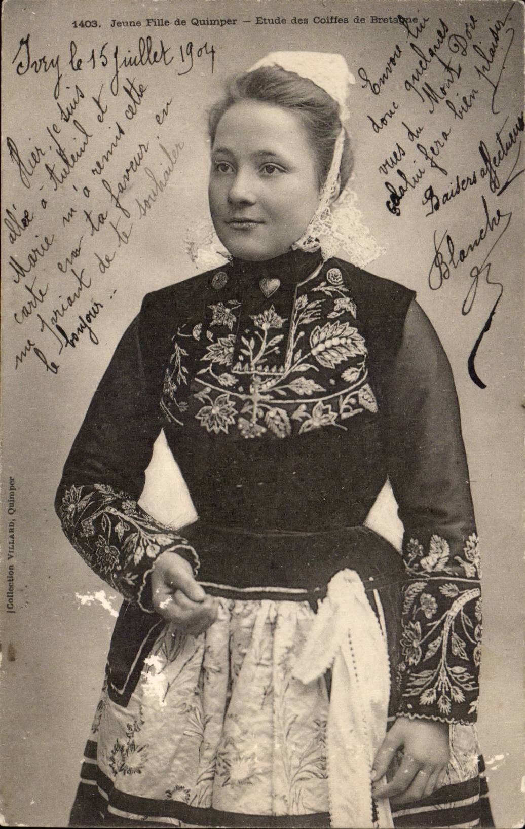 CPA Madchen der Quimper-Details der Kappen von Bretagne (Folklorekostum)