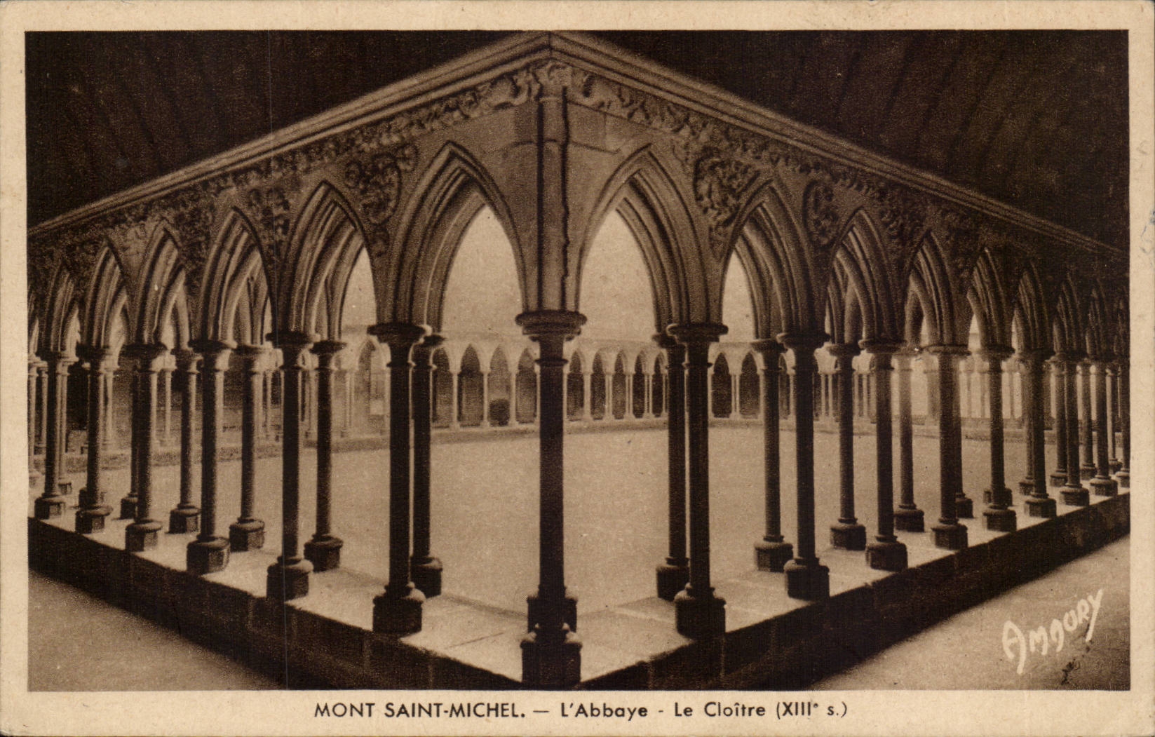 Mont Saint Michel CPA the abbey the cloister