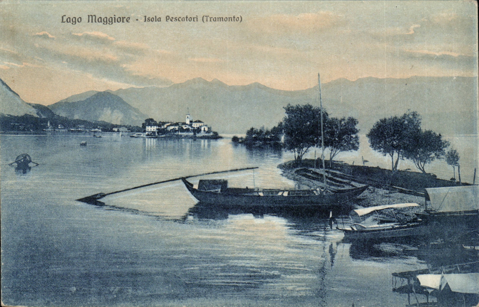 Italy Italia CPA Lago Maggiore Insulated Pescatori (Tramonto)