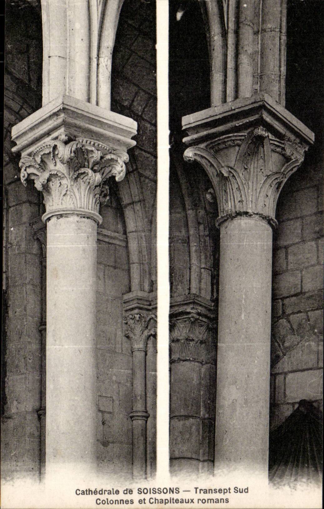 Soissons - Cathedral Southern Transept Columns and Romance Capitals - CPA