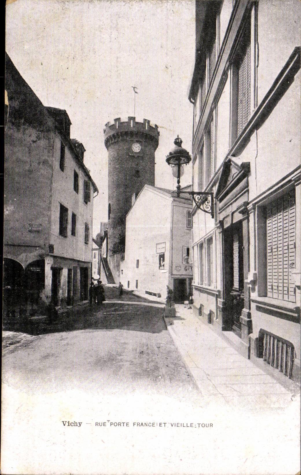 Vichy CPA Street Gate France and old woman tower